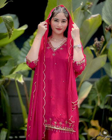 Captivating Pink Color Embroidered Sharara Suit
