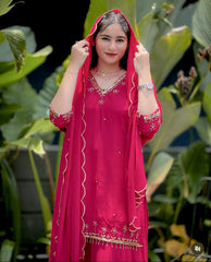 Captivating Pink Color Embroidered Sharara Suit