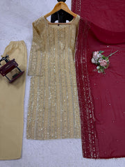 Beige Color Georgette Stitched Salwar Suit