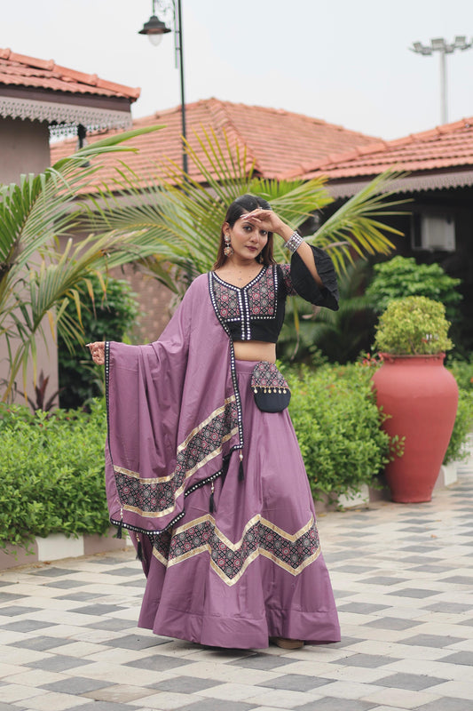 Navratri Special Purple Cotton Ajrakh Print Lehenga Choli