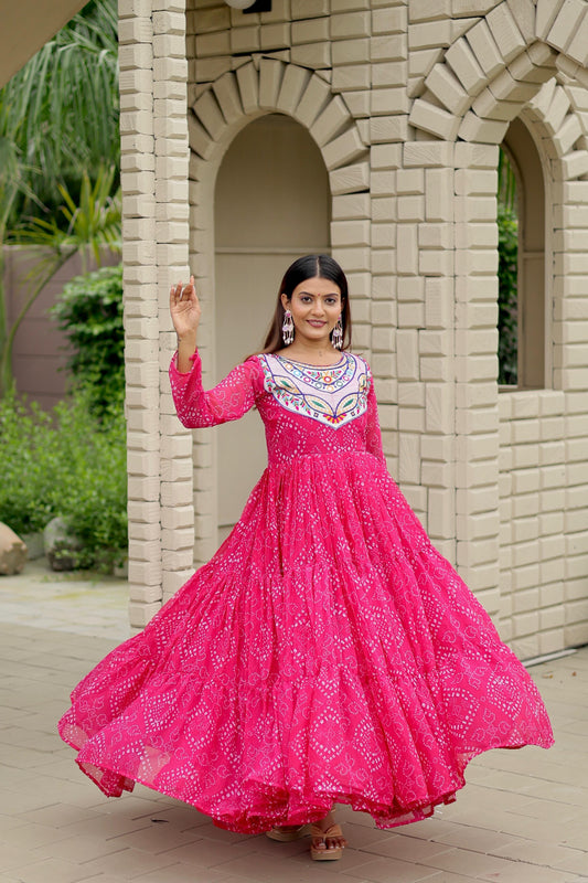Ravishing Pink Georgette Embroidery Work Gown
