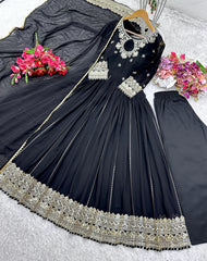 Stylish Black Georgette Sequence Work Gown