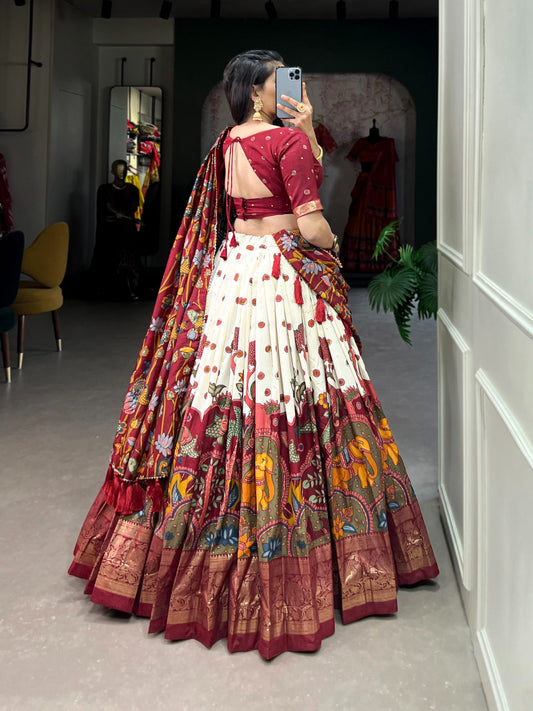 Festive Wear Kalamkari Print Maroon Color Festive Wear Lehenga Choli