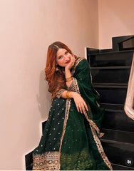 Elegant Green Color Sequence Work Top With Lehenga