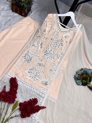 Ravishing Sky Blue Georgette Embroidery Palazzo Suit
