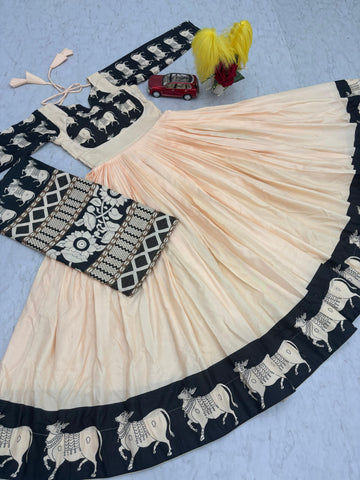 Ravishing Peach Rayon Cotton Kalamkari Print Gown