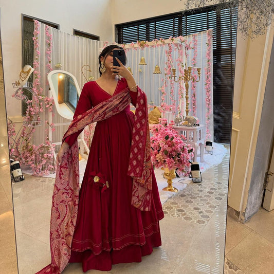 Red Color Three Piece Anarkali Suit