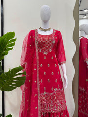 Glorious Red Georgette Thread Work Sharara Suit