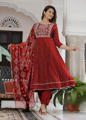 Fantastic Embroidery With Foil Print Maroon Color Anarkali Suit