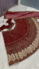 Red Color Bridal Wear Dori With Thread Work Lehenga Choli