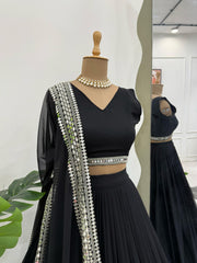 Wedding & Party Wear Heavy Black Color Lehenga Choli