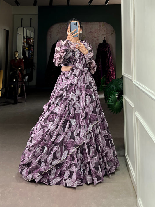 Party Wear Tabby Silk Purple Color Lehenga Choli