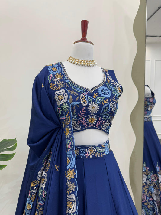 Wedding & Party Wear Silk Sequnce Work Blue Color Lehenga Choli