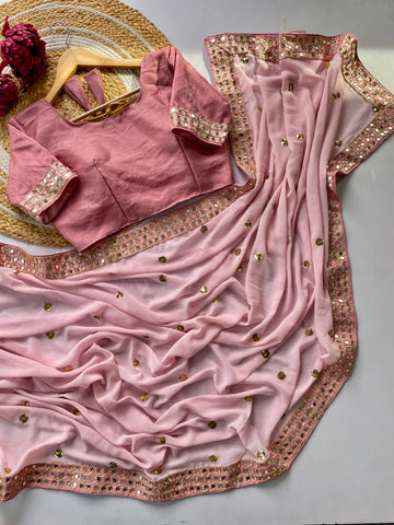 Mesmerizing Pink Faux Georgette Sequin Work Saree