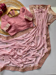Mesmerizing Pink Faux Georgette Sequin Work Saree
