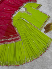 Captivating Embroidery Thread Work Green Color Palazzo Suit