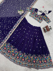 Sequence Navy Blue Color Lehenga Choli Set with Dupatta