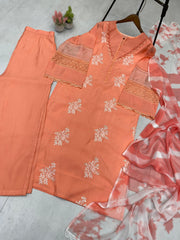 Ravishing Peach Color Embroidery Work Straight Salwar Suit