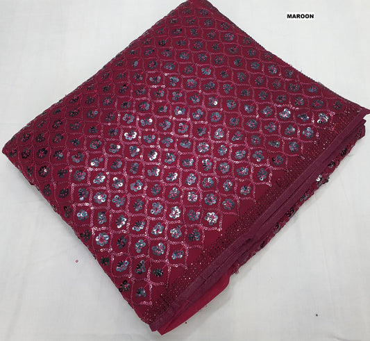 Awesome Georgette Sequins Work Wine Color Saree