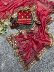 Marriage Special Banarasi Crush Pink Color Saree