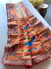 Captivating Cream Color Paithani Silk Saree