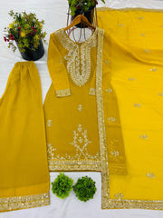Attractive Sequence Work Yellow Color Palazzo Suit