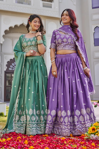 Exclusive Green Crepe Silk Embroidery Lehenga