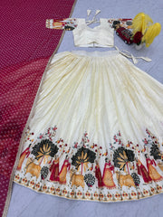 Dola Silk White Color Mill Print Lehenga Choli