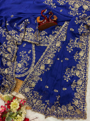 Designer Blue Color Sequence Work Silk Saree