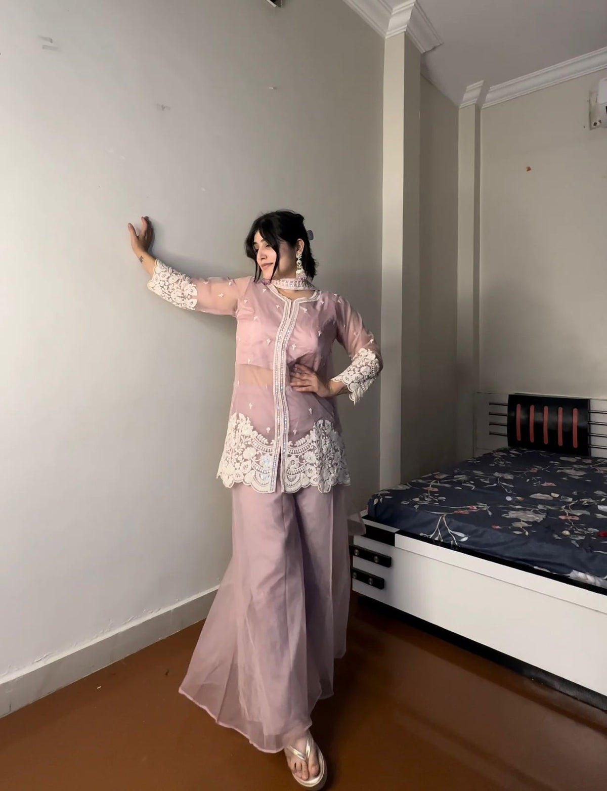 Outstanding Sequence Embroidery Work Pink Color Palazzo Suit