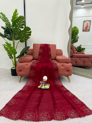 Preferable Jimmy Chu Hand Work Red Color Saree