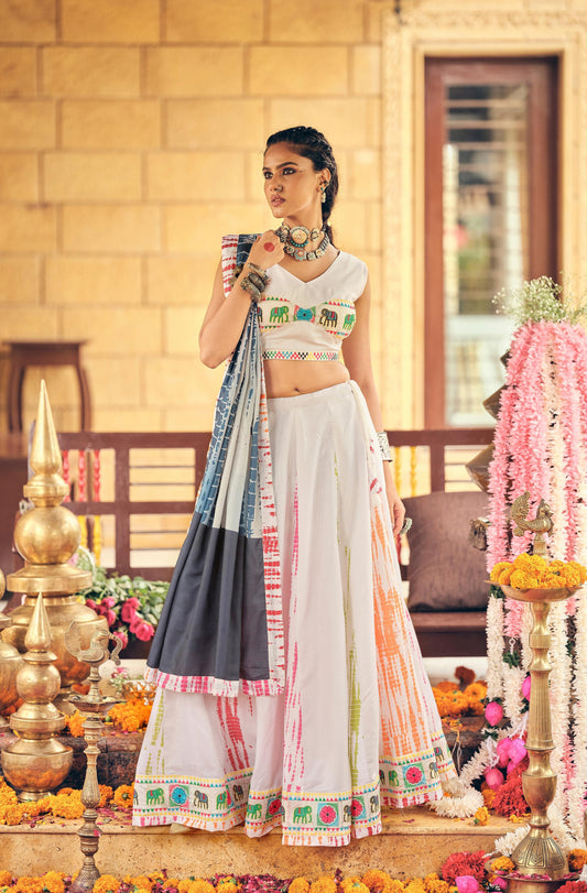 Attractive White Color Embroidery Work Lehenga Choli