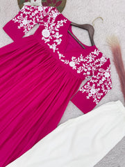 Ravishing Pink Color  Embroidery Work Palazzo Suit