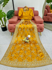 Function Wear Satin Silk Yellow Color saree