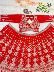 Occasion Wear Malai Satin Red Color Bridal Lehenga Choli