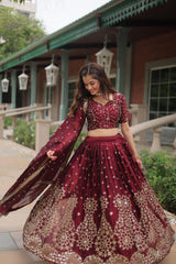 Designer Maroon Color Embroidered Work Lehenga Choli
