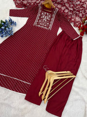 Fantastic Embroidery With Foil Print Maroon Color Anarkali Suit