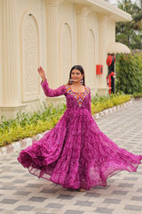 Amazing Purple Georgette Gamthi Work Navratri Gown