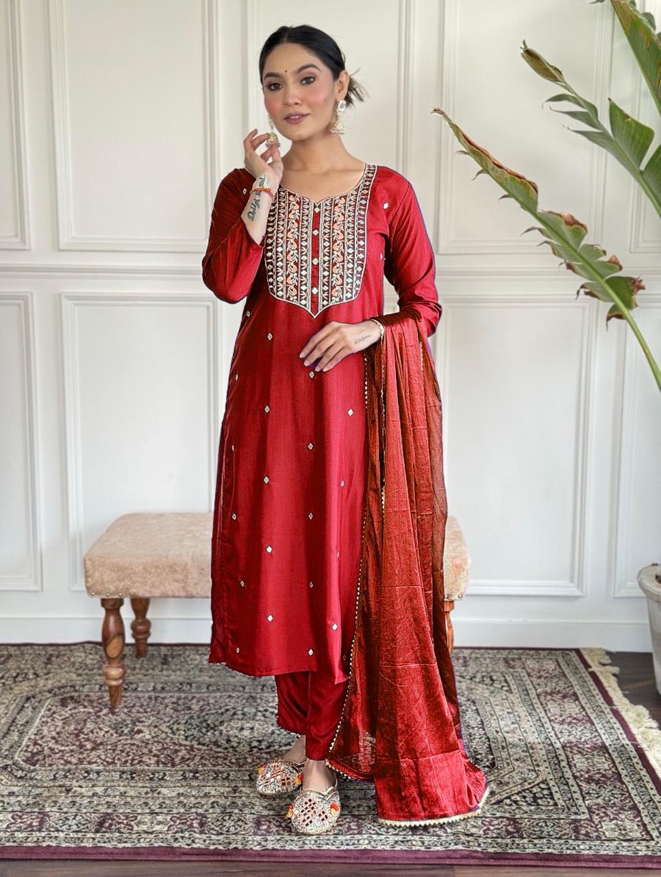 Superhit Heavy Reyon Red Color Salwar Suit