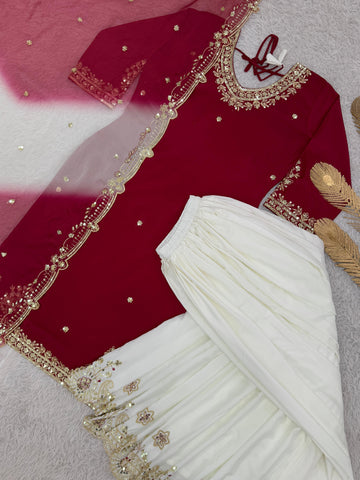 Lovely Maroon Crepe Sequence Work Sharara Suit