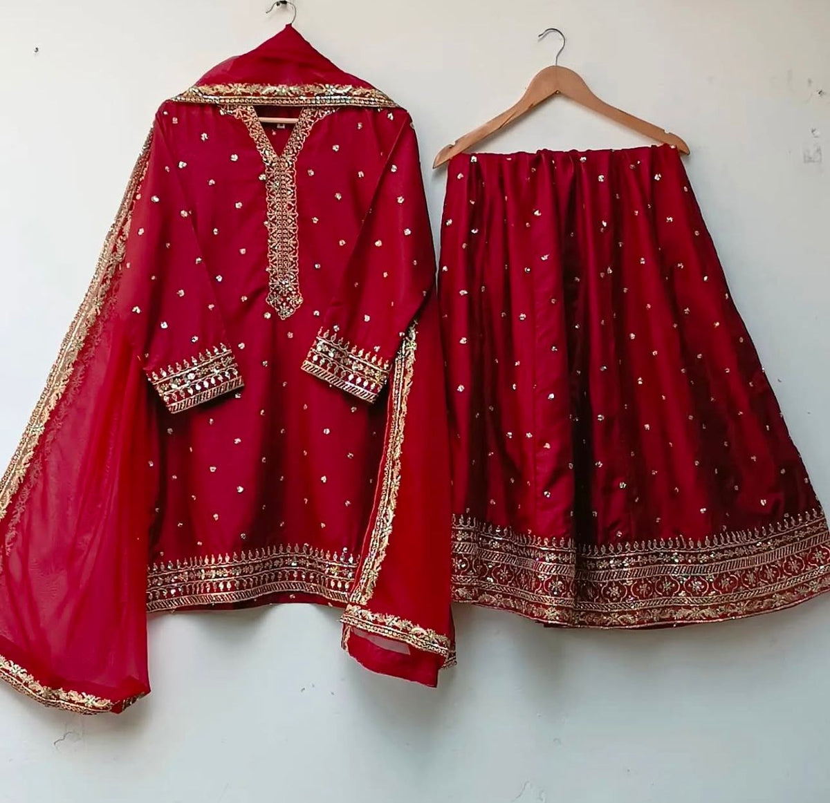 Elegant Red Color Sequence Work Top With Lehenga