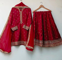 Elegant Red Color Sequence Work Top With Lehenga