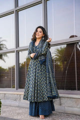 Outstanding Cotton Printed Blue Color Gown