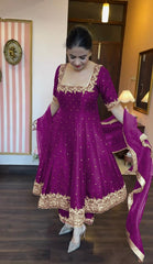 Elegant  Vichitra Silk Purple Color Anarkali Suit
