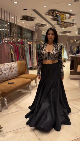 Attractive Tapeta Silk Black Color Lehenga Choli With Koti