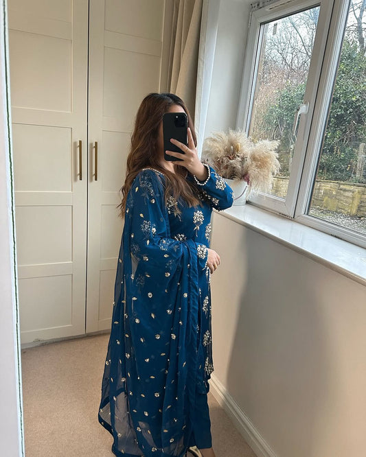 Awesome Blue Color Sequence Work Salwar Suit