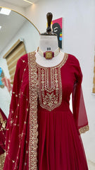 Outstanding Embroidery Sequence Work Red Color Gown