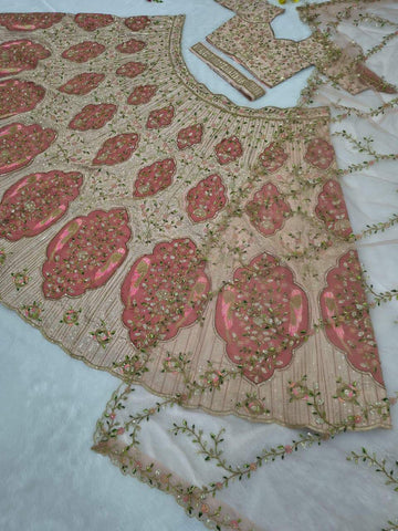 Trendy Peach Silk Embroidery Work Lehenga Choli
