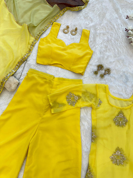 Haldi Wear Yellow Color Palazzo Suit