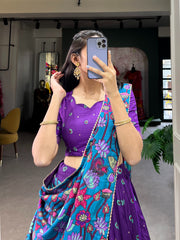 Festive Wear Kalamkari Print Purple Color Festive Wear Lehenga Choli